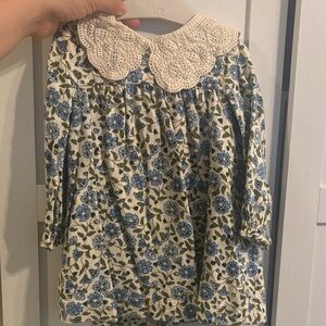 Zara Kids Blue Floral dress with Lace Collar & black floral blouse bundle